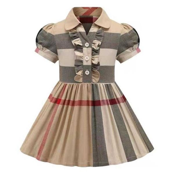 

girls dress kids lapel baby college short sleeve pleated shirt skirt children casual designer clothing kids clothes baby dress267a, Red;yellow