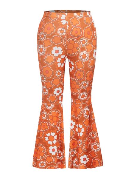 

plus floral print flare leg pants b9jb#, Black