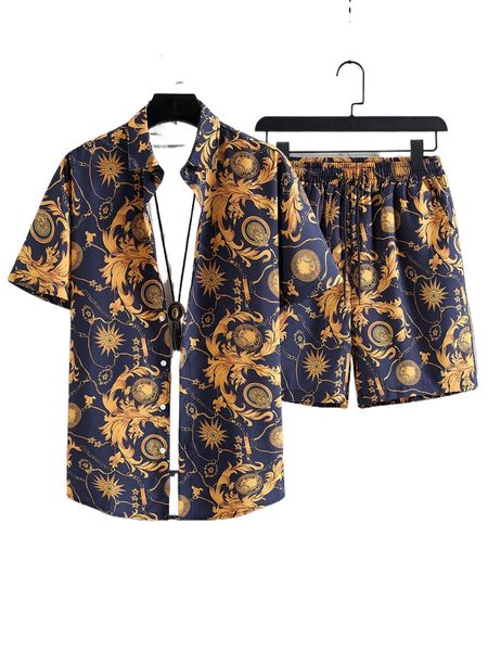 

men chain print shirt & shorts without tee 45ux#, Gray