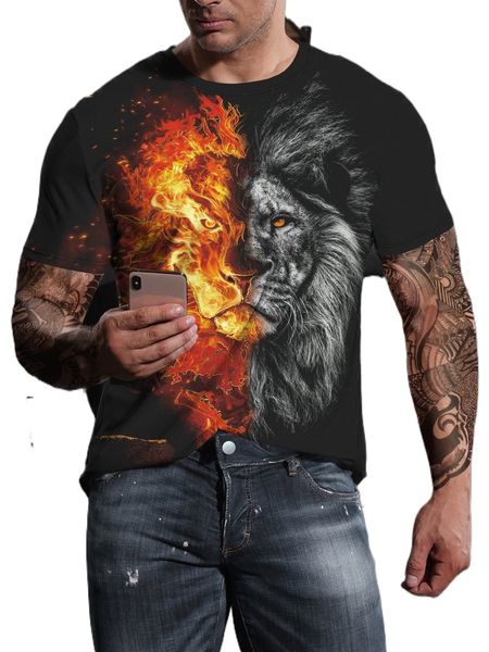 

men color block animal print tee e2cp#, White;black