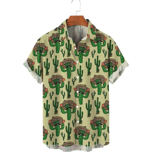 Camicie casual da uomo Moda da uomo Divertente Pianta tropicale Cactus Camicia stampata in 3D Camicie da spiaggia a maniche corte DropMen's