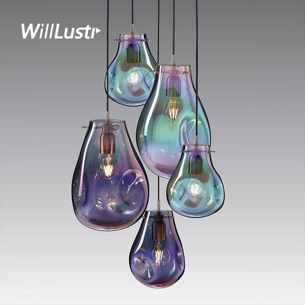 

modern mouth blown glass pendant lamp l restaurant bar hall living dinning bedroom creative green blue silver purple hanging