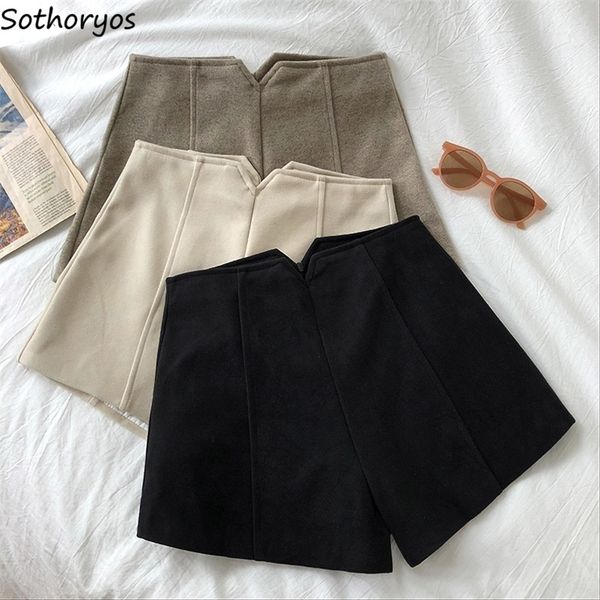 

short winter woolen high-waist solid zipper students casual outwear slim korean style a-line all-match fashion elegant 220407, White;black