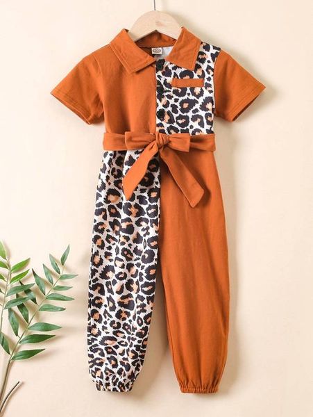 

toddler girls leopard belted jumpsuit she, Blue