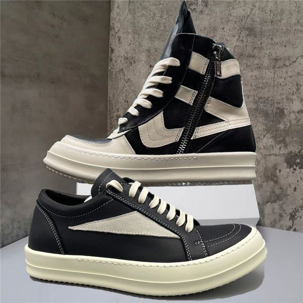 

men ankle boots big size genuine leather dark black street style fashion sneakers men high-lace up flat shoes