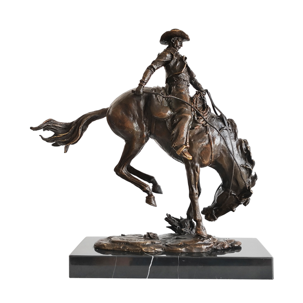 

bronze western cowboy ridding statue sculpture vintage art casting classy office table decoration, Silver