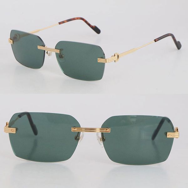 Latest Fashion Metal Large Square Styles Rimless Sunglasses 18K Gold Male and Female Sun Glasses Luxury Protection Eyeglasses Fashion designer Pairing bag Optical