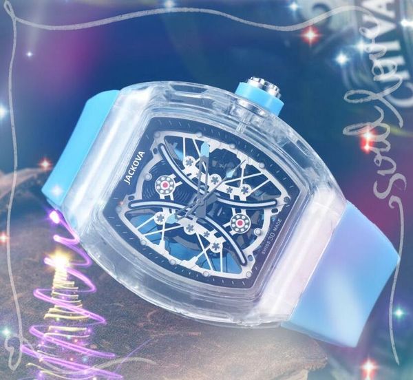 Роскошные моды Crystal Men Quartz Watches 43 -мм резиновые силиконовые спортивные спортивные прозрачные скелетные набора модных наручных часов Orologio di Lusso Gifts