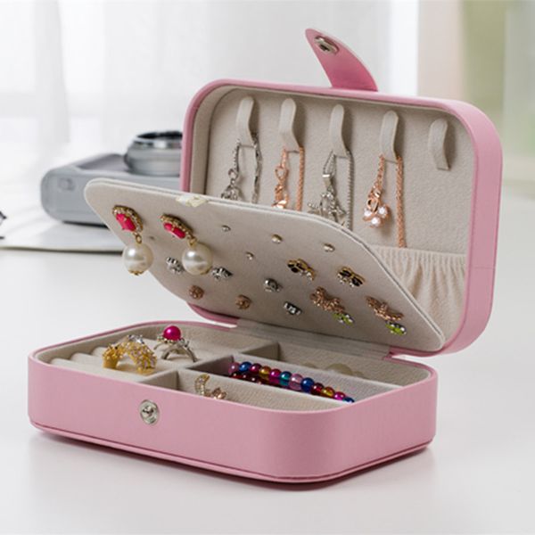

portable jewelry box organizer display travel necklace ring earrings case boxes leather storage zipper jewelers 220813, Black