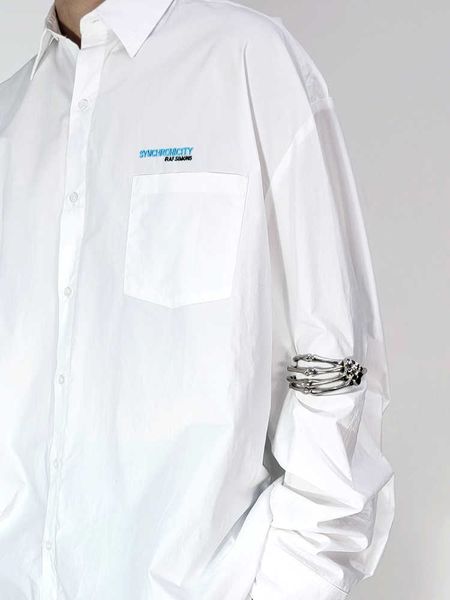 

men's casual shirts [spot]raf 21fw simons autumn winter show medium length os super loose embroidery casual white shirt, White;black