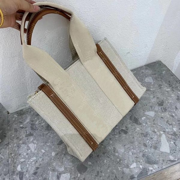 Designer Medium Woody Borse tote tela di lino Shearling Denim Borsa per la spesa Borsa da spiaggia a tracolla per designer di lusso