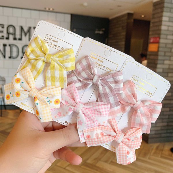 

korean children's check bow hairpin bb clip set sweet and lovely girl hairpin princess baby hair accessories, Slivery;white