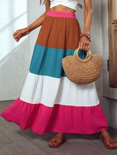 

colorblock ruffle hem skirt h0wi#, Black