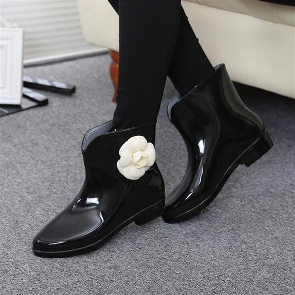 

-12 colors sweetrain boots waterproof flat with shoes woman rain shoes water rubber ankle boots bowtie2133, Black;red