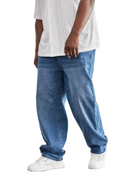 

extended sizes men light wash wide leg jeans a56k#, Blue
