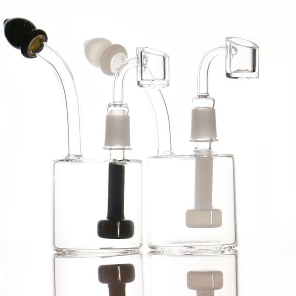 Mini dab rig de 6 polegadas preto e branco cotovelo bongo inebriante vidro dab rigs com acessórios para fumar bongos de água de vidro