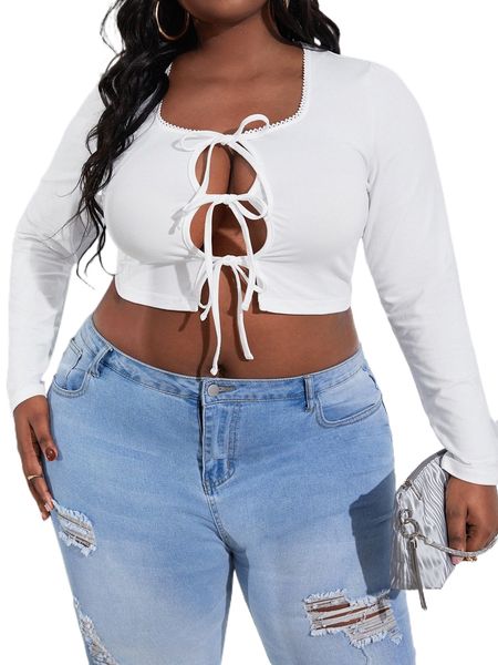 

sxy plus knot front crop tee p8k3#, Black