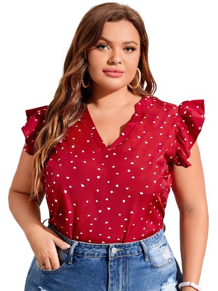 

plus heart print blouse t60p#, Black