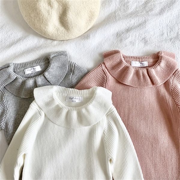 

fashion autumn children sweater solid 3 colors baby girls jumper ruffles collar kids shirt lj201128, Blue