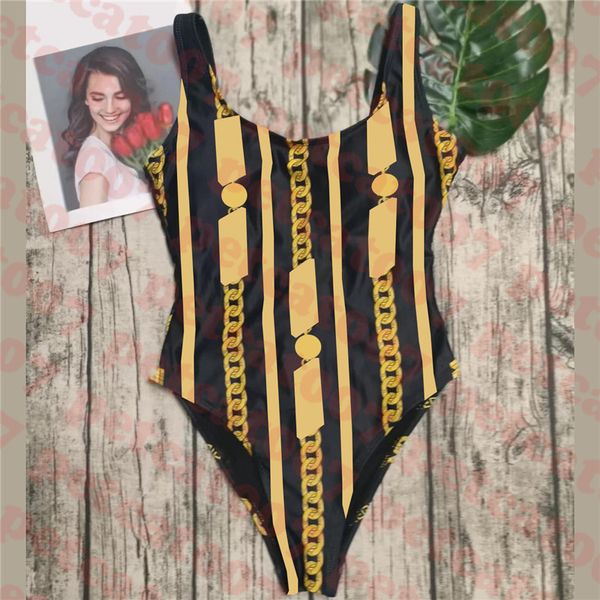 

one piece swimwear womens bikini gold chain print swimsuit brand ladies bathing suit