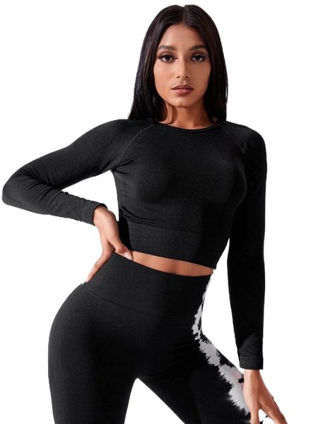 

seamless raglan sleeve crop sports tee 94rq#, Gray