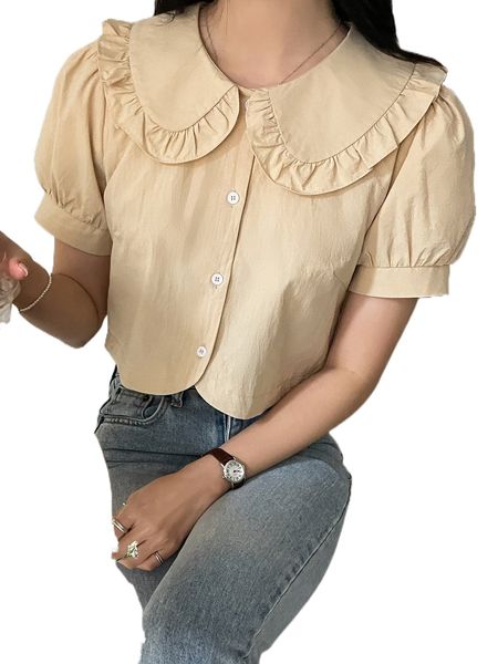 

dazy puff sleeve peter pan collar blouse p6rn#, White