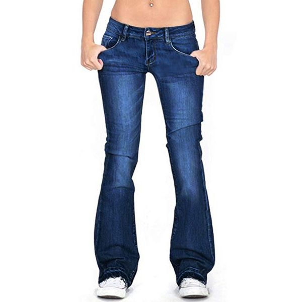 

women bell bottom mid rise bootcut jeans flare jeans for slim pants trousers, Blue