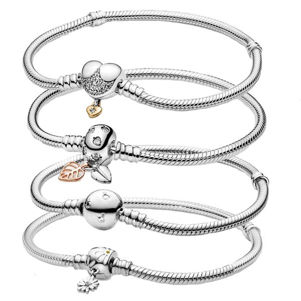 Bracciali con ciondoli in argento sterling 100% 925 da donna Fit Pandora Charms con perline DIS Bracciale con catena a serpente Regalo da donna con scatola originale per fidanzamento da donna Compleanno