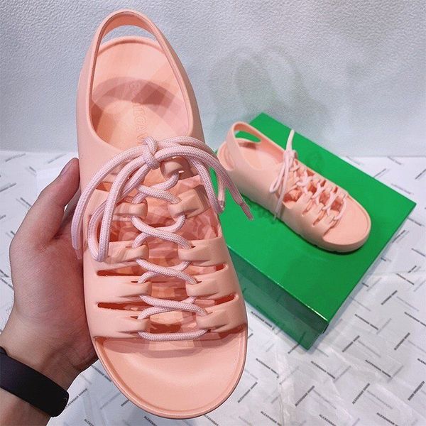 

2022 flat heel women sandals designer foam runner fashion lace-up summer gladiator slides sandal casual shoes for woman with box size 35-39, Black