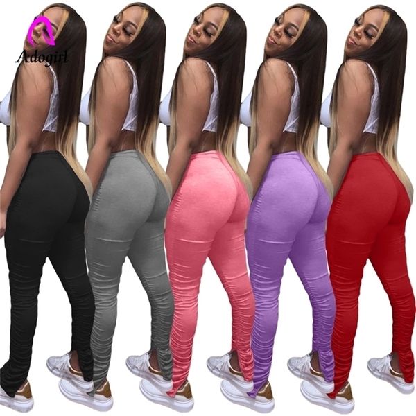 

2020 summer women pants high waist leggings trousers split bottom stack pants fold pleated casual stacked pants sweatpants lj200820, Black;white
