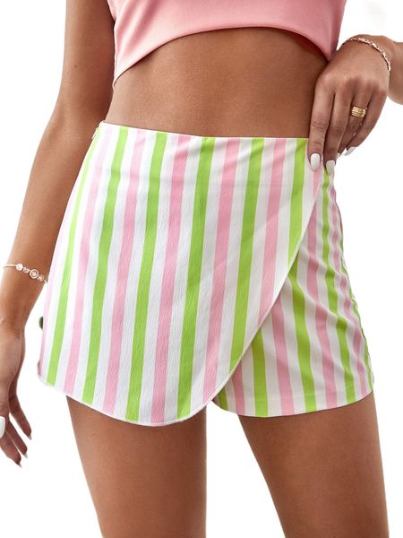 

striped print zipper side shorts g85u#, White;black