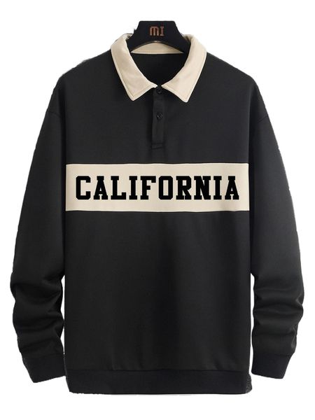 

men letter graphic contrast collar sweatshirt x9gf#, Black