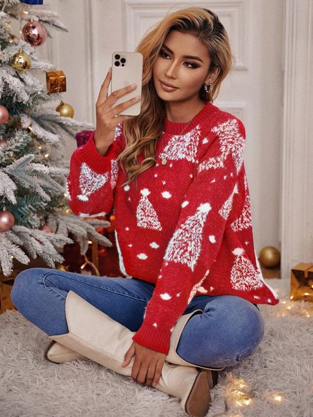 

christmas hat pattern drop shoulder sweater f83b#, White;black