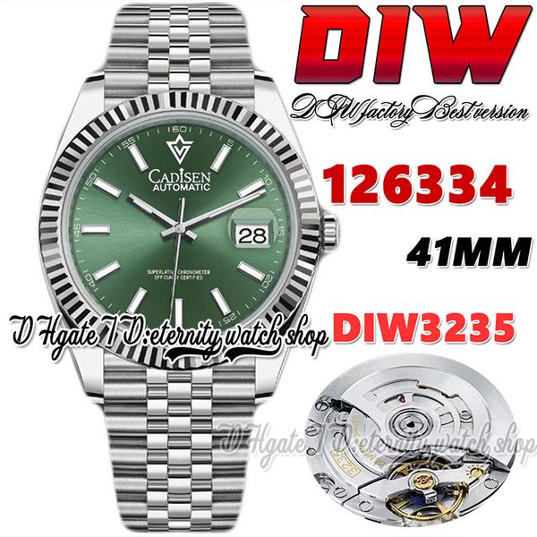 

diw diw126334 sa3235 automatic mens watch 41mm fluted bezel green dial stick markers 904l jubileesteel bracelet with same serial warranty ca, Slivery;brown
