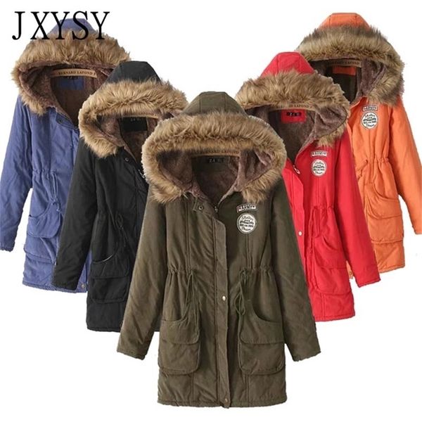 

jxysy winter jacket women parka hooded warm women long cotton padded coat female parka jacket winter outwear plus size 201214, Black