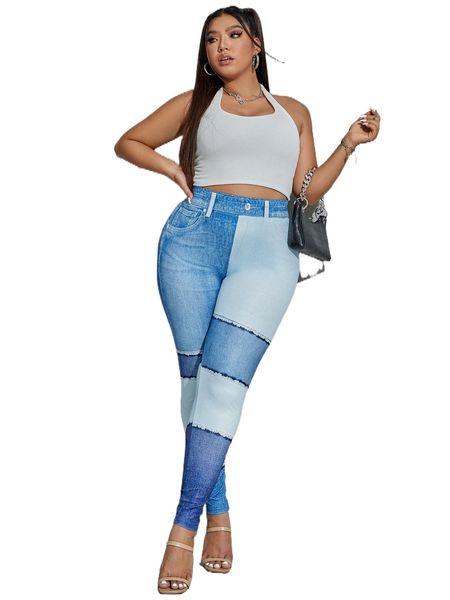 

plus color block leggings f1l9#, Black