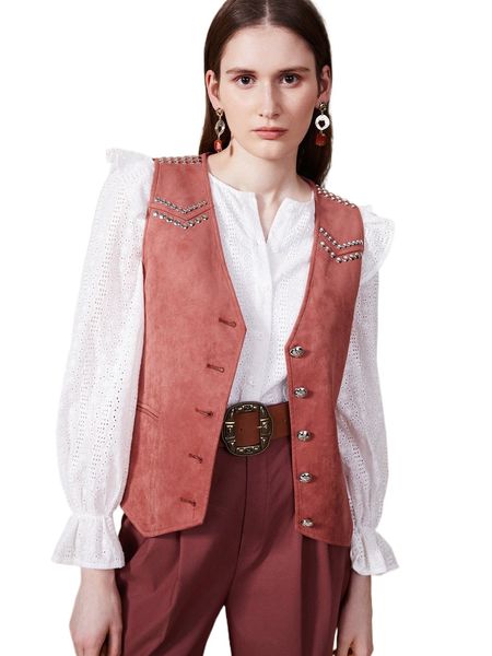 

suede studded vest jacket u2sl#, Black;brown