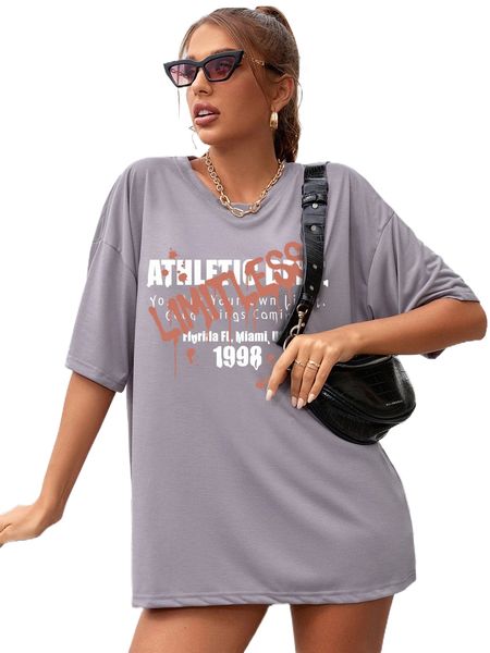 

slogan graphic drop shoulder oversized tee a9pl#, White