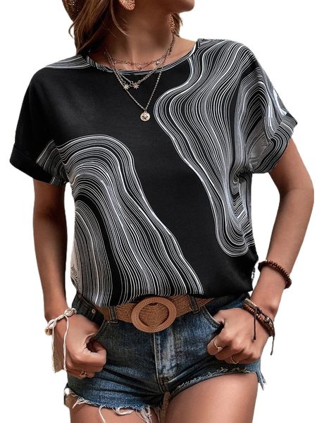 

annual ring print batwing sleeve blouse y5zg#, White