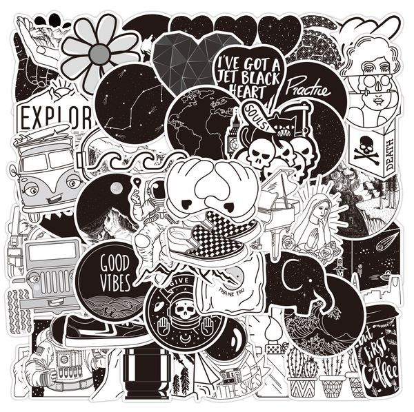 

50pcs mix black white cute graffiti stickers flower animal love decal for skateboard diy car phone case lapbike cool kid toy