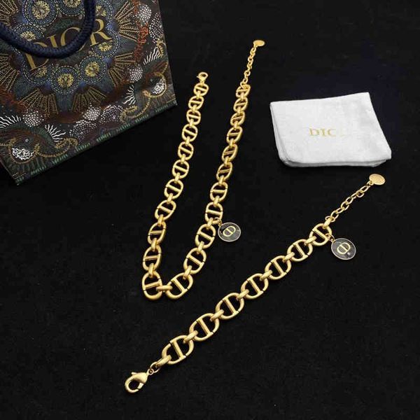 

2022 factory wholesale new di home light luxury version necklace bracelet hip hop high sense sweater pendant trendy woman qsp7, Silver