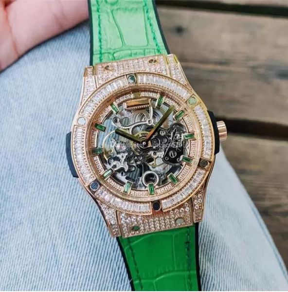 

luxury diamonds watches hollow dial designer watch automatic mechanical stainless steel selfwind silver rose gold master wristwatch wiht lea, Slivery;brown