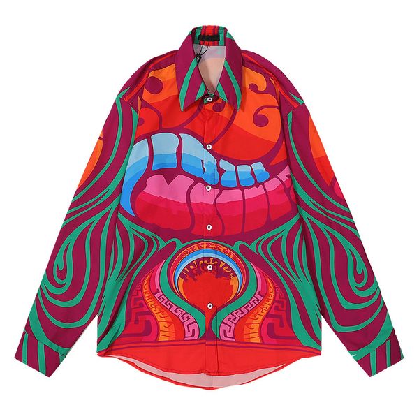 

men casual shirts designer bowling shirt fashion gold baroque print silk shirt mens autumn winter long sleeve dress shirts size -3xl, White;black