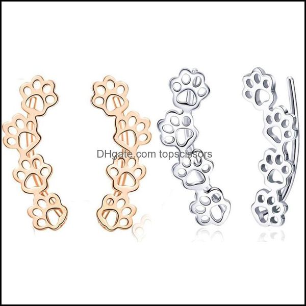 Body Arts S925 Sterling Sier Puppy Dog Cat Pet Paw Print Stud Pendientes para mujeres Orejas perforadas Climber Cler Teen Girls Topscissors Dhh7D