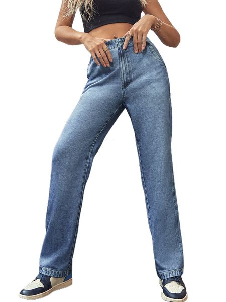 

elastic waist straight leg chambray pants x9pn#, Black;white