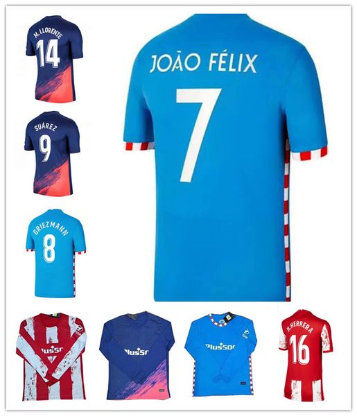 

long sleeve 21 22 griezmann carrasco m. llorente soccer jerseys suarez joao felix 2021 2022 correa koke camisetas de futbol lemar, Black;yellow