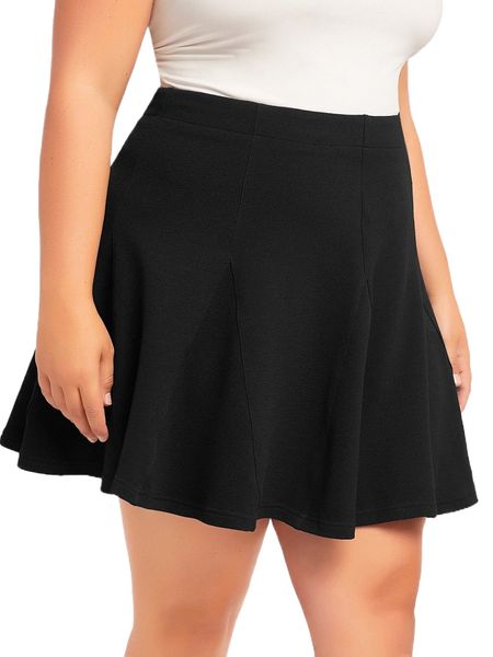 

plus solid high waist skirt r2q8#, Black