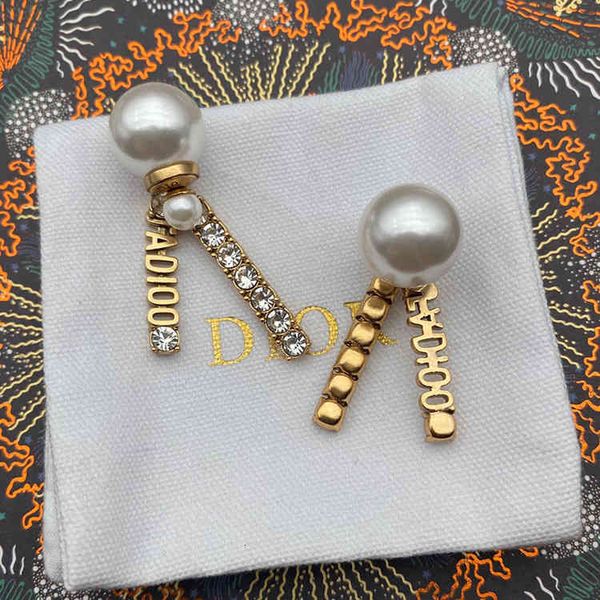 

factory retail and wholesale dijia d1 family letter classic diamond inlaid pearl earrings women's seik version 925 sier needle anti all, Golden