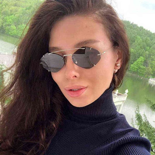 

sunglasses unique polygon female trendy retro rimless metal sunglasse vintage rhombus shades uv400 220321, White;black