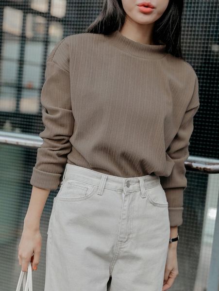 

dazy mock neck drop shoulder tee without scarf v6x1#, White